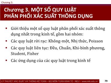 Bài giảng Lý thuyết xác suất và thống kê toán - Phần 1: Lý thuyết xác suất - Chương 3: Một số quy luật phân phối xác suất thông dụng