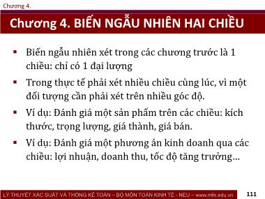 Bài giảng Lý thuyết xác suất và thống kê toán - Phần 1: Lý thuyết xác suất - Chương 4: Biến ngẫu nhiên hai chiều