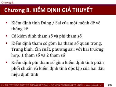 Bài giảng Lý thuyết xác suất và thống kê toán - Phần 2: Thống kê toán - Chương 8: Kiểm định giả thuyết