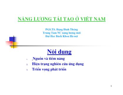 Bài giảng Năng lượng tái tạo ở Việt Nam - Đặng Đình Thống