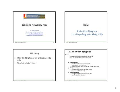 Bài giảng Nguyên lý máy - Bài 2: Phân tích động học cơ cấu phẳng toàn khớp thấp - Phạm Minh Hải