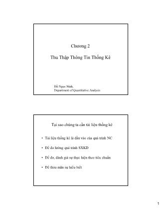 Bài giảng Nguyên lý thống kê kinh tế - Chương 2: Thu thập thông tin thống kê - Hồ Ngọc Ninh