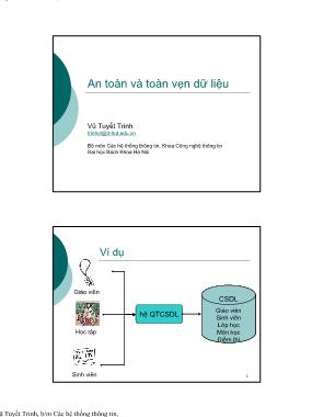 Bài giảng Nhập môn cơ sở dữ liệu - Chương 7: An toàn và toàn vẹn dữ liệu - Vũ Tuyết Trinh