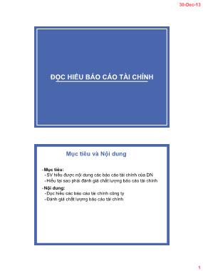 Bài giảng Phân tích tài chính - Chương 2: Đọc hiểu Báo cáo tài chính