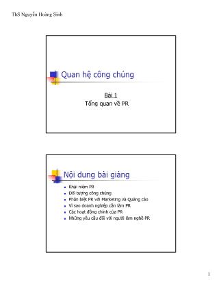 Bài giảng Quan hệ công chúng - Bài 1: Tổng quan về PR - Đinh Tiên Minh