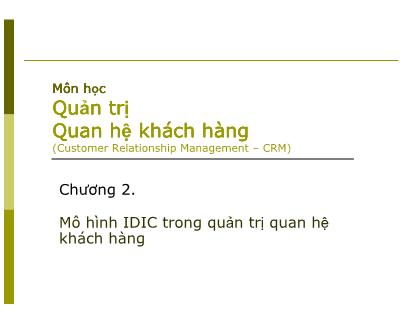 Bài giảng Quản trị quan hệ khách hàng - Chương 2: Mô hình IDIC trong quản trị quan hệ khách hàng - Huỳnh Hạnh Phúc