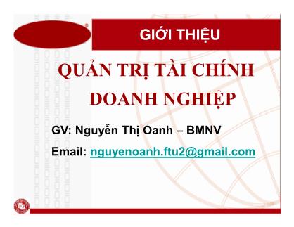 Bài giảng Quản trị tài chính doanh nghiệp - Giới thiệu môn học