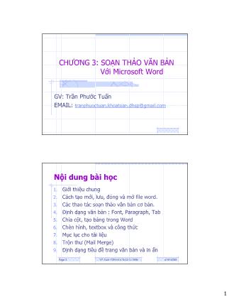 Bài giảng Tin học đại cương - Chương 3, Phần 1: Soạn thảo văn bản với Microsoft Word - Trần Phước Tuấn