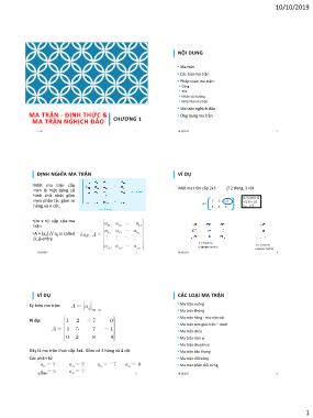 Bài giảng Toán cao cấp 2 - Chương 1: Ma trận. Định thức và ma trận nghịch đảo