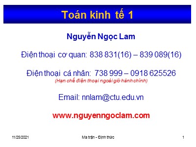 Bài giảng Toán kinh tế 1 - Nguyễn Ngọc Lam