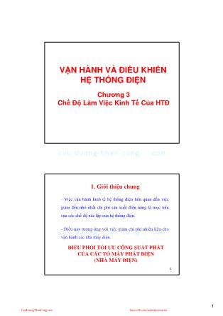 Bài giảng Vận hành và điều khiển hệ thống điện - Chương 3: Chế độ làm việc kinh tế của hệ thống điện