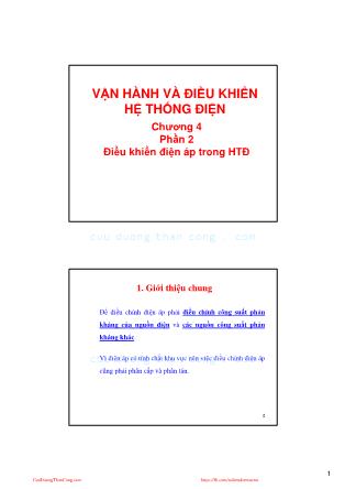 Bài giảng Vận hành và điều khiển hệ thống điện - Chương 4, Phần 2: Điều khiển điện áp trong hệ thống điện