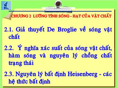 Bài giảng Vật lý đại cương - Chương 2: Lưỡng tính sóng. Hạt của vật chất