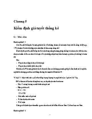 Bài giảng Xác suất thống kê A - Chương 5: Kiểm định giả tuyết thống kê