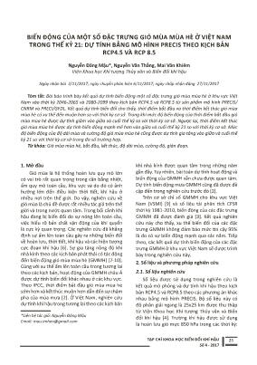 Biến động của một số đặc trưng gió mùa mùa hè ở Việt Nam trong thế kỷ 21: Dự tính bằng mô hình precis theo kịch bản rcp4.5 và rcp 8.5
