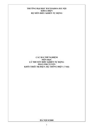 Các bài thí nghiệm môn học Lý thuyết điều khiển tự động phần phi tuyến khối thiết bị điện, hệ thống điện