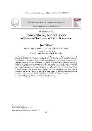 Các nhân tố ảnh hưởng tới chất lượng kiểm toán Báo cáo tài chính của các doanh nghiệp niêm yết