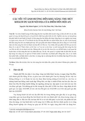 Các yếu tố ảnh hưởng đến khả năng thu hút khách du lịch nội địa của điểm đến Hội An