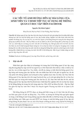 Các yếu tố ảnh hưởng đến sự hài lòng của sinh viên và ý định tiếp tục sử dụng hệ thống quản lý học tập trên Facebook