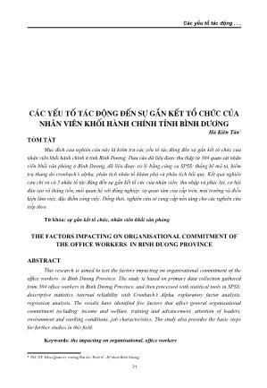 Các yếu tố tác động đến sự gắn kết tổ chức của nhân viên khối hành chính tỉnh Bình Dương