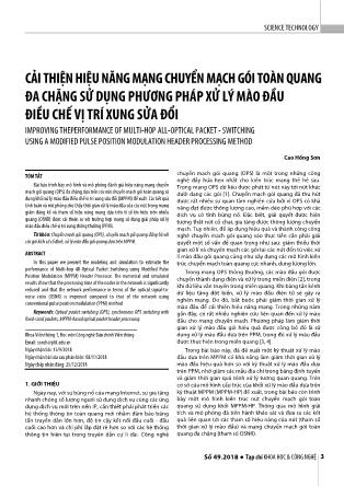 Cải thiện hiệu năng mạng chuyển mạch gói toàn quang đa chặng sử dụng phương pháp xử lý mào đầu điều chế vị trí xung sửa đổi