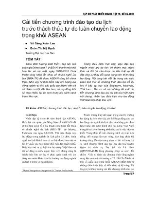 Cải tiến chương trình đào tạo du lịch trước thách thức tự do luân chuyển lao động trong khối Asean