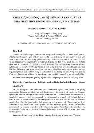 Chất lượng mối quan hệ giữa nhà sản xuất và nhà phân phối trong ngành nhựa ở Việt Nam