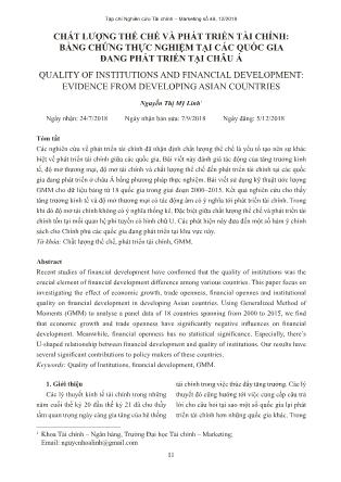 Chất lượng thể chế và phát triển tài chính: Bằng chứng thực nghiệm tại các quốc gia đang phát triển tại châu Á