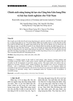 Chính sách năng lượng tái tạo của Cộng hòa Liên bang Đức và bài học kinh nghiệm cho Việt Nam