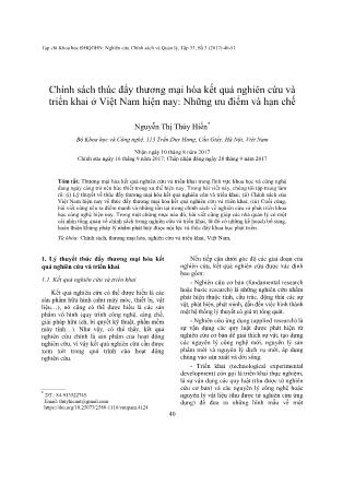 Chính sách thúc đẩy thương mjai hóa kết quả nghiên cứu và triển khai ở Việt Nam hiện nay: Những ưu điểm và hạn chế