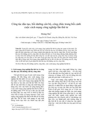 Công tác đào tạo, bồi dưỡng cán bộ, công chức trong bối cảnh cách mạng công nghiệp lần thú tư