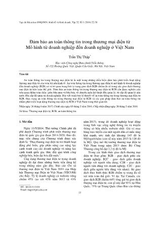 Đảm bảo an toàn thông tin trong thương mại điện tử mô hình từ doanh nghiệp đến doanh nghiệp ở Việt Nam