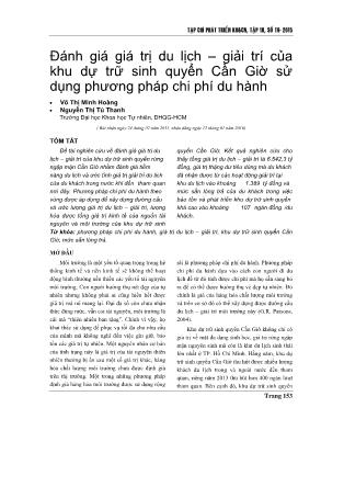 Đánh giá giá trị du lịch – giải trí của khu dự trữ sinh quyển Cần Giờ sử dụng phương pháp chi phí du hành