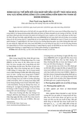 Đánh giá xu thế biến đổi của ngày bắt đầu và kết thúc mùa mưa khu vực đồng bằng sông Cửu Long bằng kiểm định phi tham số Mann- Kendall