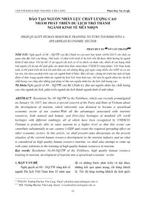 Đào tạo nguồn nhân lực chất lượng cao nhằm phát triển du lịch trở thành ngành kinh tế mũi nhọn