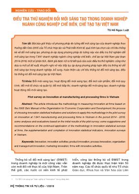 Điều tra thử nghiệm đổi mới sáng tạo trong doanh nghiệp ngành công nghiệp chế biến, chế tạo tại Việt Nam
