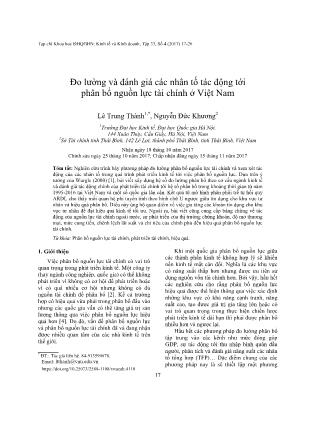 Đo lường và đánh giá các nhân tố tác động tới phân bổ nguồn lực tài chính ở Việt Nam