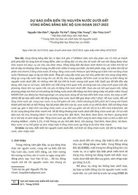 Dự báo diễn biến tài nguyên nước dưới đất vùng đồng bằng Bắc Bộ giai đoạn 2017-2022