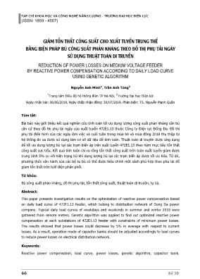 Giảm tổn thất công suất cho xuất tuyến trung thế bằng biện pháp bù công suất phản kháng theo đồ thị phụ tải ngày sử dụng thuật toán di truyền