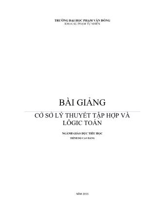 Giáo trình Cở sở lý thuyết tập hợp và lôgic toán