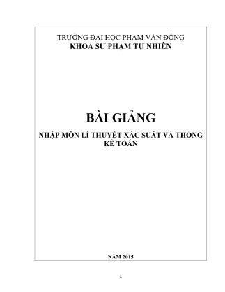 Giáo trình Nhập môn lí thuyết xác suất và thống kê toán