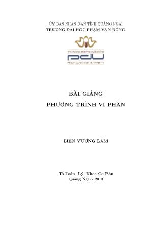 Giáo trình Phương trình vi phân