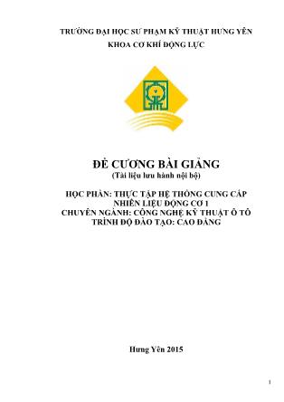 Giáo trình Thực tập hệ thống cung cấp nhiên liệu động cơ 1