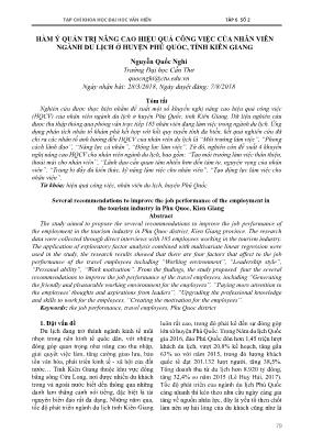 Hàm ý quản trị nâng cao hiệu quả công việc của nhân viên ngành du lịch ở huyện Phú Quốc, tỉnh Kiên Giang