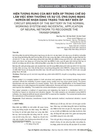 Hiện tượng rung của máy biến áp trong chế độ làm việc bình thường và sự cố, ứng dụng mạng nơron để nhận dạng trạng thái máy biến áp
