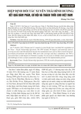 Hiệp định đối tác xuyên Thái Bình Dương: Kết quả đàm phán, cơ hội và thách thức cho Việt Nam
