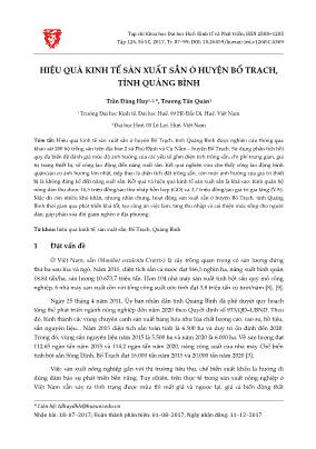 Hiệu quả kinh tế sản xuất sắn ở huyện Bố Trạch, tỉnh Quảng Bình