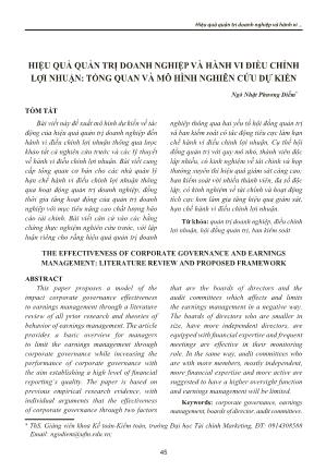 Hiệu quả quản trị doanh nghiệp và hành vi điều chỉnh lợi nhuận: Tổng quan và mô hình nghiên cứu dự kiến