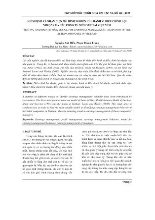 Kiểm định và nhận diện mô hình nghiên cứu hành vi điều chỉnh lợi nhuận của các công ty niêm yết tại Việt Nam
