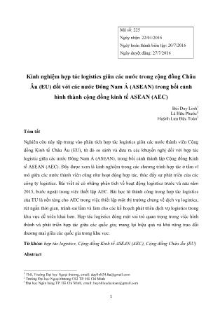 Kinh nghiệm hợp tác logistics giữa các nước trong cộng đồng Châu Âu (EU) đối với các nước Đông Nam Á (ASEAN) trong bối cảnh hình thành cộng đồng kinh tế Asean (AEC)